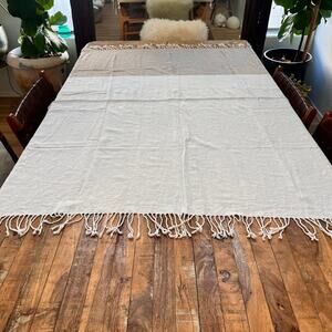 Storehouse Linen Blend Fringed Throw Blanket Two Tone Beige 57 x 47